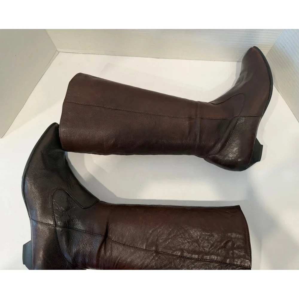 B O C by Born Brown Leather Mid-Calf Low Heeling Riding Boots Sz 8.5